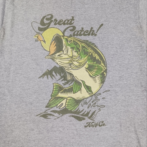 NEFF “Great Catch” Graphic T-Shirt Size Large Gray - Picture 2 of 5